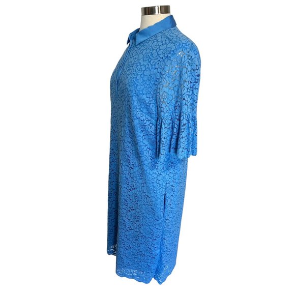 Banana Republic L Cornflower Blue Lace Flutter Sleeve Collared Polo Knee Length - Picture 7 of 14
